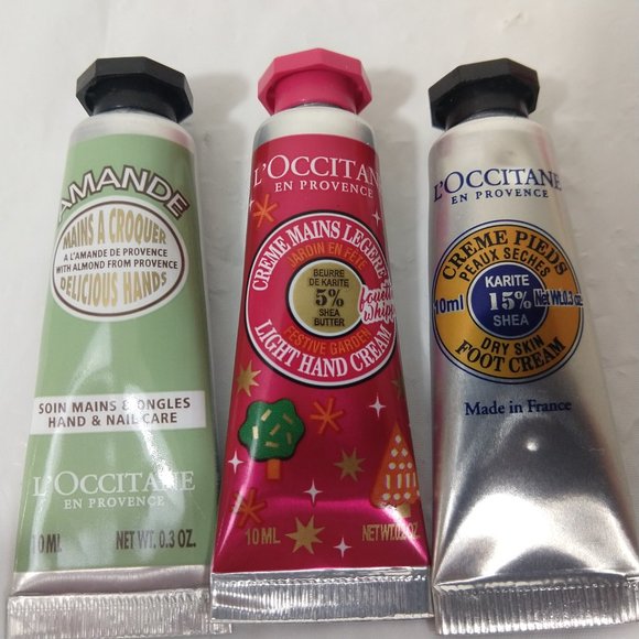 L'Occitane 15% Shea Foot Cream & Almond,5% Shea Light Hand Cream 10ml X 3 NEW - Picture 2 of 4